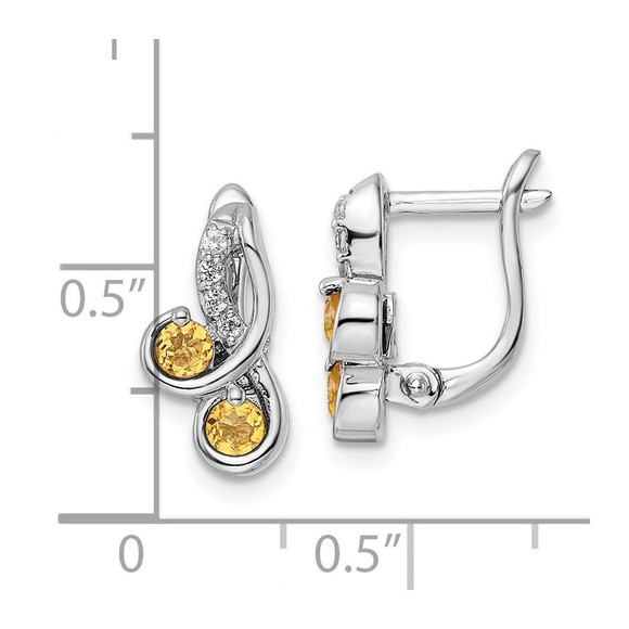 SS Rhod-plate .52t.w. Citrine/White Topaz Swirl Hinged Earring 13.9 mm x  mm - Picture 4 of 4
